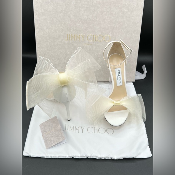 Jimmy Choo Aveline 100 High Heel Latte Bow Ankle Strap Open Toe Sandal NWB $1175 - Picture 6 of 17